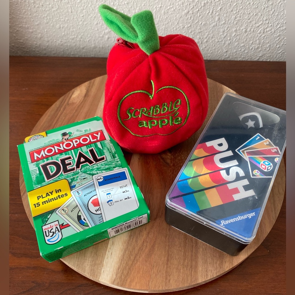 Monopoly Deal; PUSH; and Scrabble Apple- Game Night Bundle